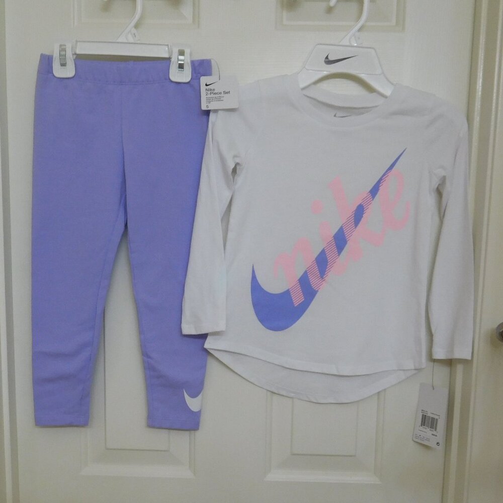 NWT 2pc Nike White Pink Purple Top & Leggings Set sz 6